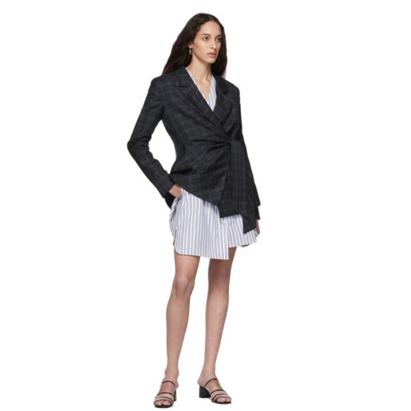 TIBI Liam Stripe V-Neck Shirt with Tie Sz 8 $395 - Picture 13 of 14